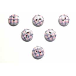 LOT 6 BOUTONS BOIS : rond motif écossais 15mm (36 ) 