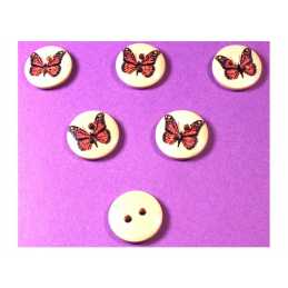 LOT 6 BOUTONS BOIS : rond motif papillon 15mm (07) 