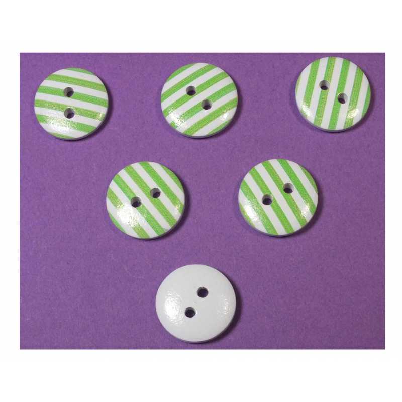 LOT 6 BOUTONS BOIS : rond motif rayure 15mm (02) 