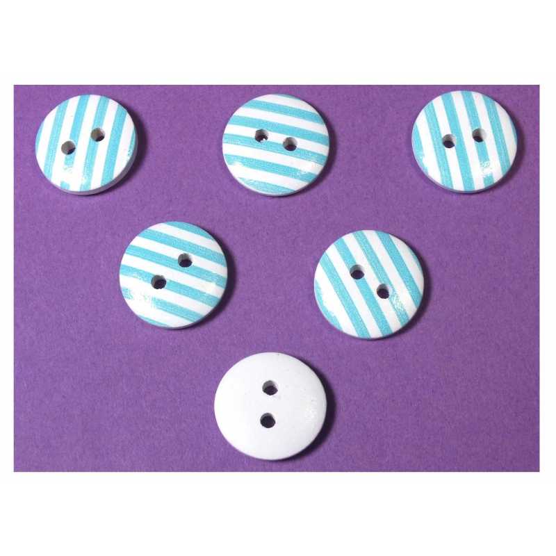 LOT 6 BOUTONS BOIS : rond motif rayure 15mm (03) 