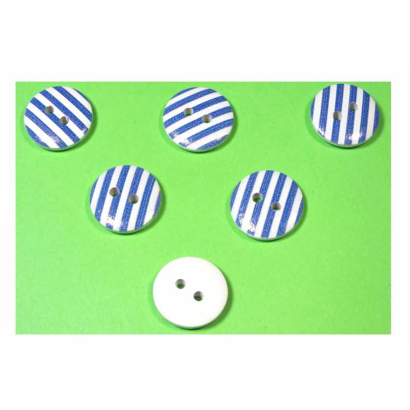 LOT 6 BOUTONS BOIS : rond motif rayure 15mm (04) 