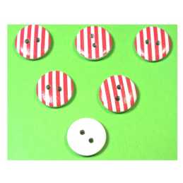 LOT 6 BOUTONS BOIS : rond motif rayure 15mm (05) 
