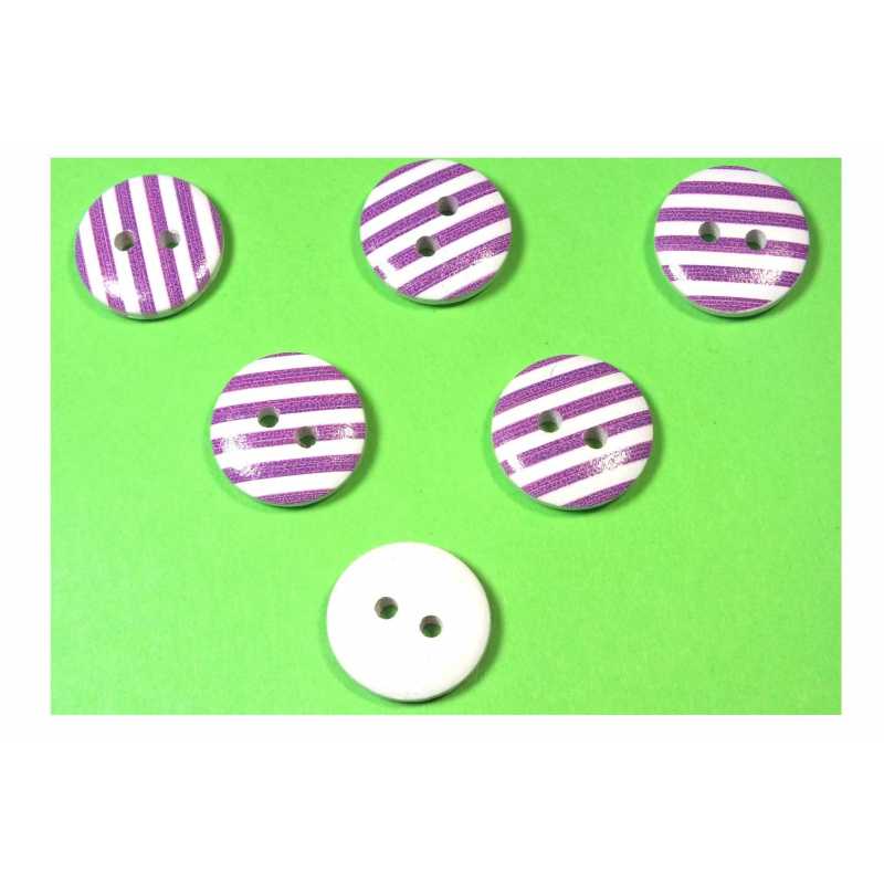 LOT 6 BOUTONS BOIS : rond motif rayure 15mm (06) 