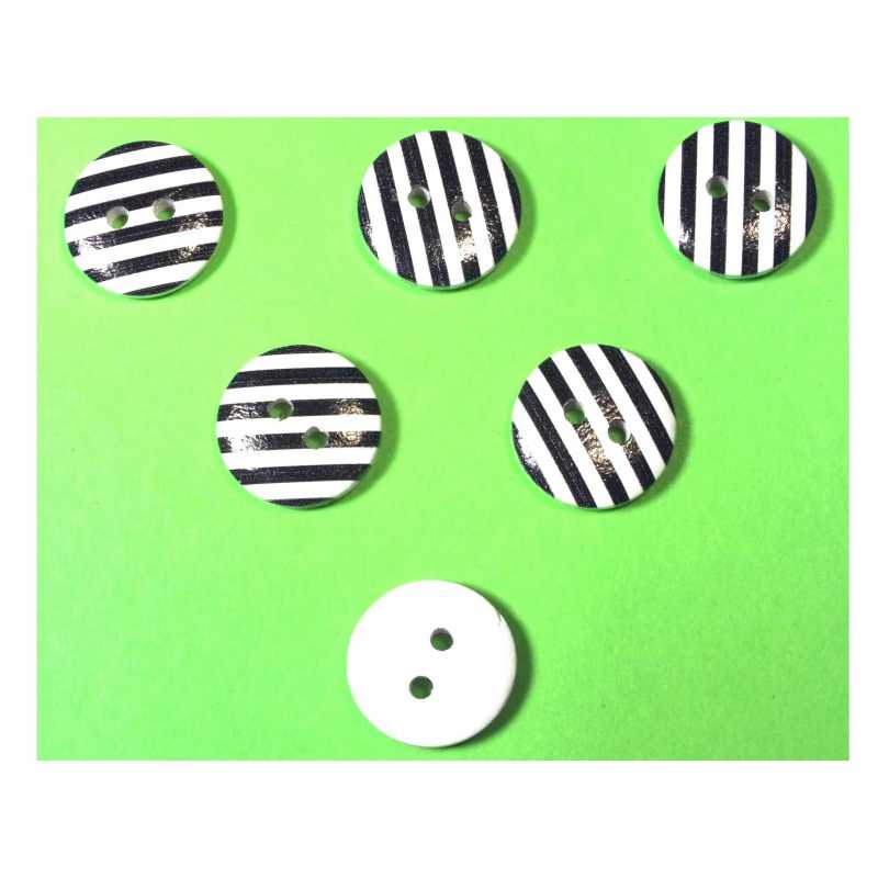 LOT 6 BOUTONS BOIS : rond motif rayure 15mm (07) 