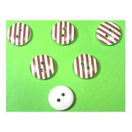 LOT 6 BOUTONS BOIS : rond motif rayure 15mm (08) 