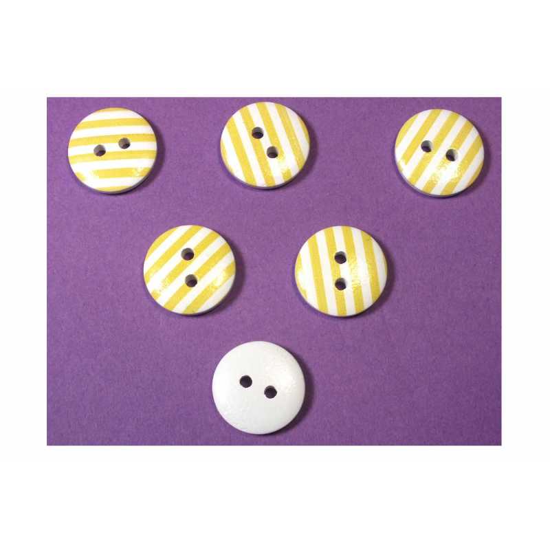LOT 6 BOUTONS BOIS : rond motif rayure 15mm (09) 