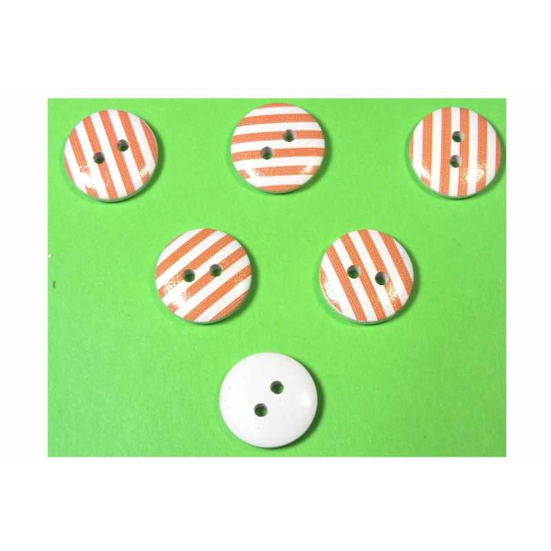 LOT 6 BOUTONS BOIS : rond motif rayure 15mm (10) 