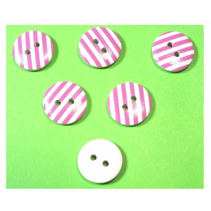 LOT 6 BOUTONS BOIS : rond motif rayure 15mm (11) 