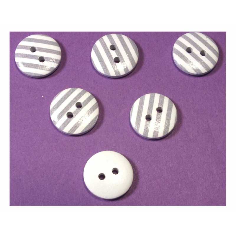 LOT 6 BOUTONS BOIS : rond motif rayure 15mm (12) 