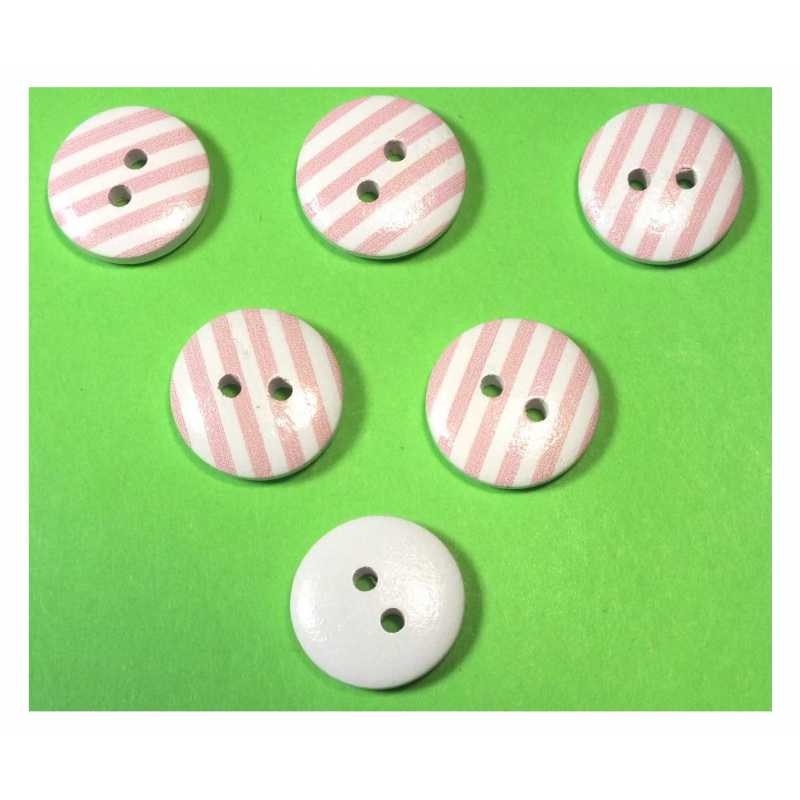 LOT 6 BOUTONS BOIS : rond motif rayure 15mm (13) 