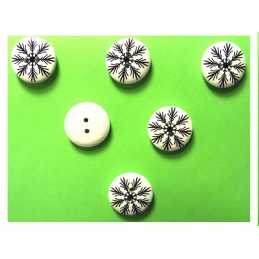LOT 6 BOUTONS BOIS : rond flocon noir 15mm (05) 