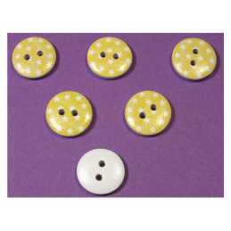 LOT 6 BOUTONS BOIS : rond motif etoile blanche 15mm (09) 