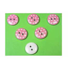 LOT 6 BOUTONS BOIS : rond motif etoile blanche 15mm (07) 