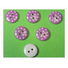 LOT 6 BOUTONS BOIS : rond motif etoile blanche 15mm (08) 