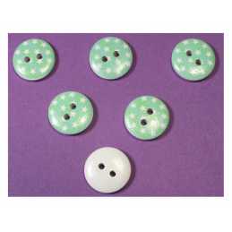 LOT 6 BOUTONS BOIS : rond motif etoile blanche 15mm (02) 