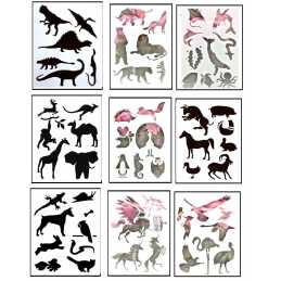 LOT 9 POCHOIRS PLASTIQUES 18*12cm : animaux 