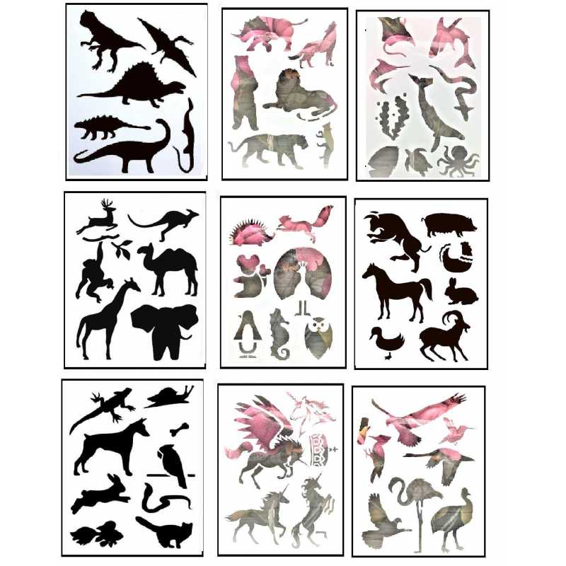 LOT 9 POCHOIRS PLASTIQUES 18*12cm : animaux 
