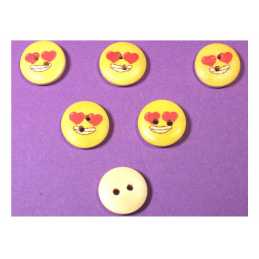 LOT 6 BOUTONS BOIS : rond motif visage rigolo 15mm (03) 