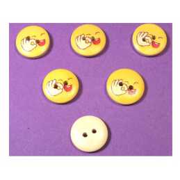 LOT 6 BOUTONS BOIS : rond motif visage rigolo 15mm (11) 