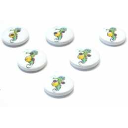LOT 6 BOUTONS BOIS : rond thème animaux marins hippocampe 15mm (15) 