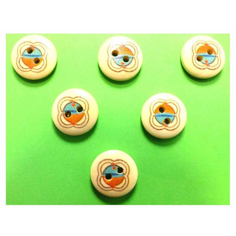 LOT 6 BOUTONS BOIS : rond thème enfant motif  balle musicale 15mm (13)
 