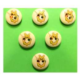 LOT 6 BOUTONS BOIS : rond thème enfant motif hochet 15mm (15) 