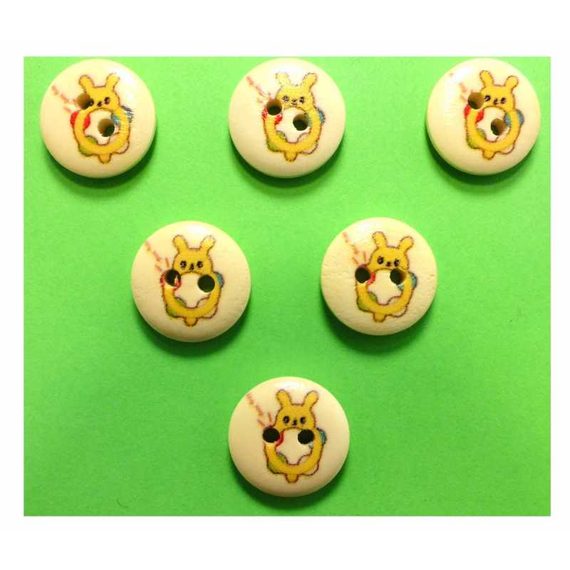 LOT 6 BOUTONS BOIS : rond thème enfant motif hochet 15mm (15) 