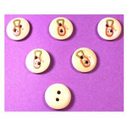 LOT 6 BOUTONS BOIS : rond thème enfant motif jouet 15mm (10) 