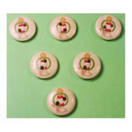 LOT 6 BOUTONS BOIS : rond thème enfant motif jouet 15mm (03) 