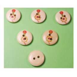 LOT 6 BOUTONS BOIS : rond thème enfant motif hochet 15mm (04) 