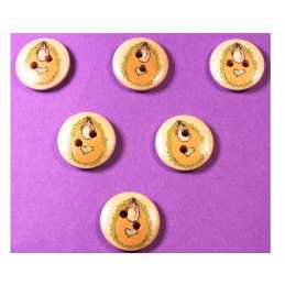 LOT 6 BOUTONS BOIS : rond thème enfant motif jouet 15mm (08) 