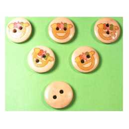 LOT 6 BOUTONS BOIS : rond thème enfant motif jouet volant 15mm (06) 