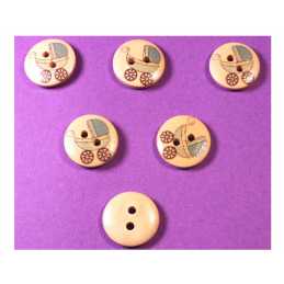 LOT 6 BOUTONS BOIS : rond thème enfant motif landau 15mm (09) 