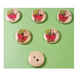 LOT 6 BOUTONS BOIS : rond thème enfant motif landau 15mm (07) 