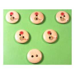 LOT 6 BOUTONS BOIS : rond thème enfant motif jouet téléphone15mm (05) 