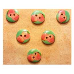 LOT 6 BOUTONS BOIS : rond thème fruit motif abricot 15mm 
