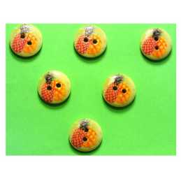 LOT 6 BOUTONS BOIS : rond thème fruit motif ananas 15mm 