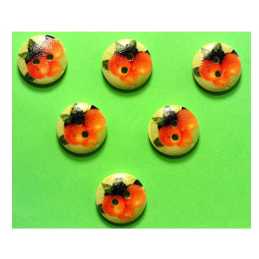 LOT 6 BOUTONS BOIS : rond thème fruit motif clémentine 15mm 