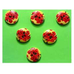 LOT 6 BOUTONS BOIS : rond thème fruit motif framboise 15mm 