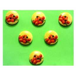 LOT 6 BOUTONS BOIS : rond thème fruit motif litchi 15mm 