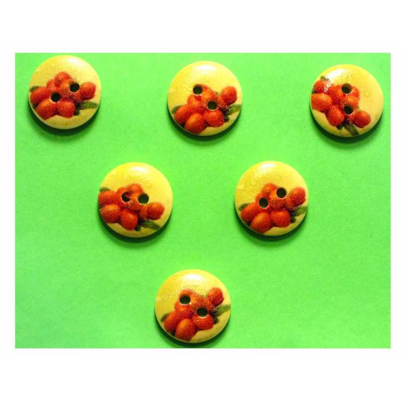LOT 6 BOUTONS BOIS : rond thème fruit motif litchi 15mm 