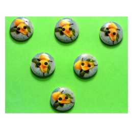 LOT 6 BOUTONS BOIS : rond thème fruit motif poire 15mm 