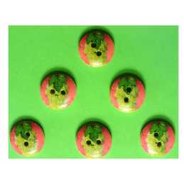 LOT 6 BOUTONS BOIS : rond thème fruit motif raisin 15mm 