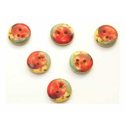 LOT 6 BOUTONS BOIS : rond thème fruit motif pomme 15mm 