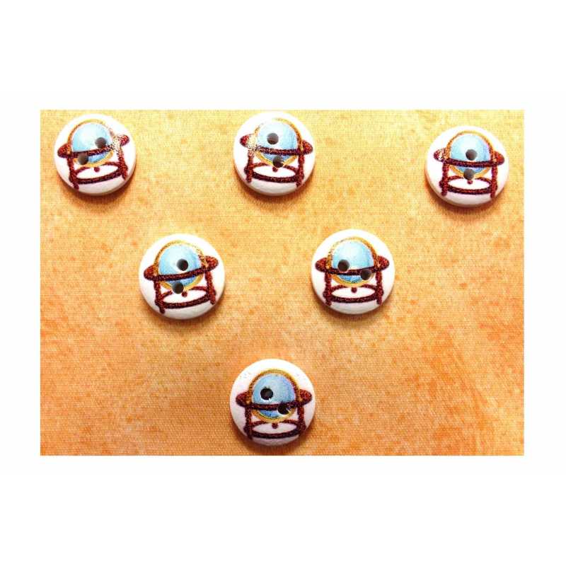 LOT 6 BOUTONS BOIS : rond thème mer 15mm (14) 