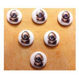 LOT 6 BOUTONS BOIS : rond thème mer 15mm (09) 