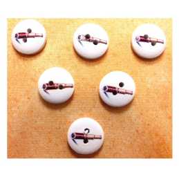 LOT 6 BOUTONS BOIS : rond thème mer 15mm (10) 