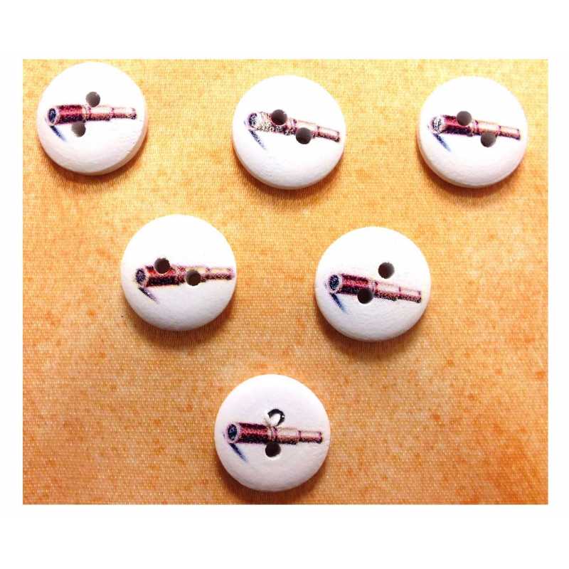 LOT 6 BOUTONS BOIS : rond thème mer 15mm (10) 