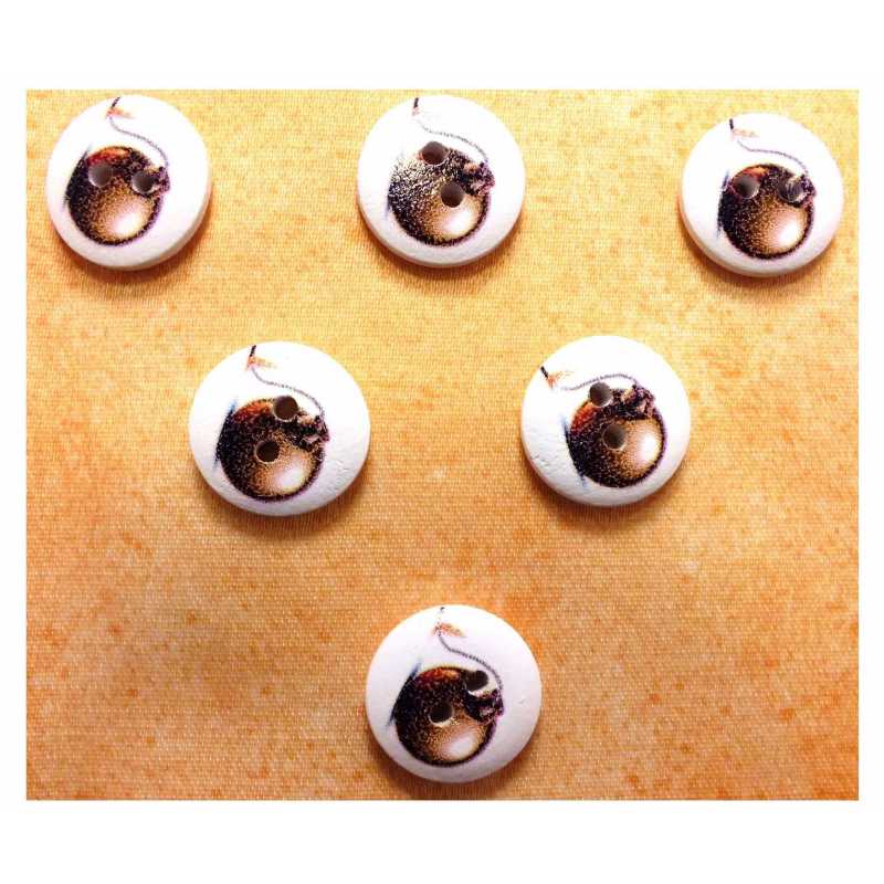LOT 6 BOUTONS BOIS : rond thème mer 15mm (26) 