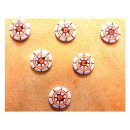 LOT 6 BOUTONS BOIS : rond thème mer motif barre 15mm (29) 